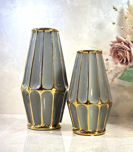 Ensemble de 2 vases en porcelaine en gris et blanc
